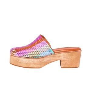 NEW Charlotte Stone Martini Platform Clog Carnival Check Multicolor 10